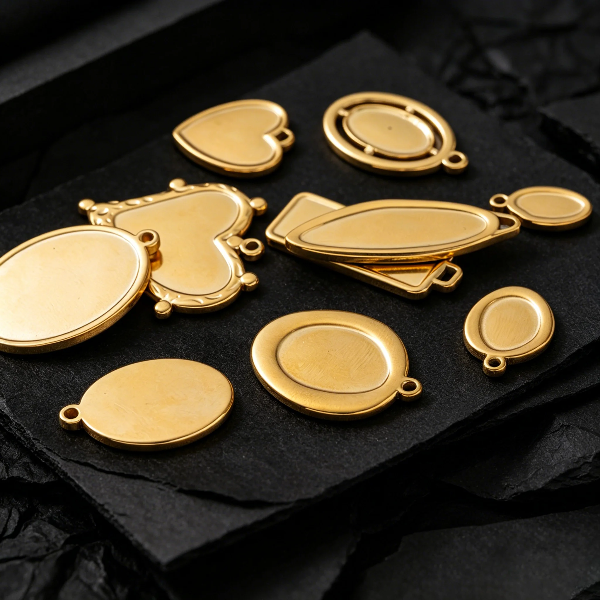 5 Stück Edelstahl-Anhänger mit unregelmäßigen Herz- und Rundformen, Rohlinge für Cabochons, für DIY-Harz-Kamee-Schmuckherstellung – Detail 2