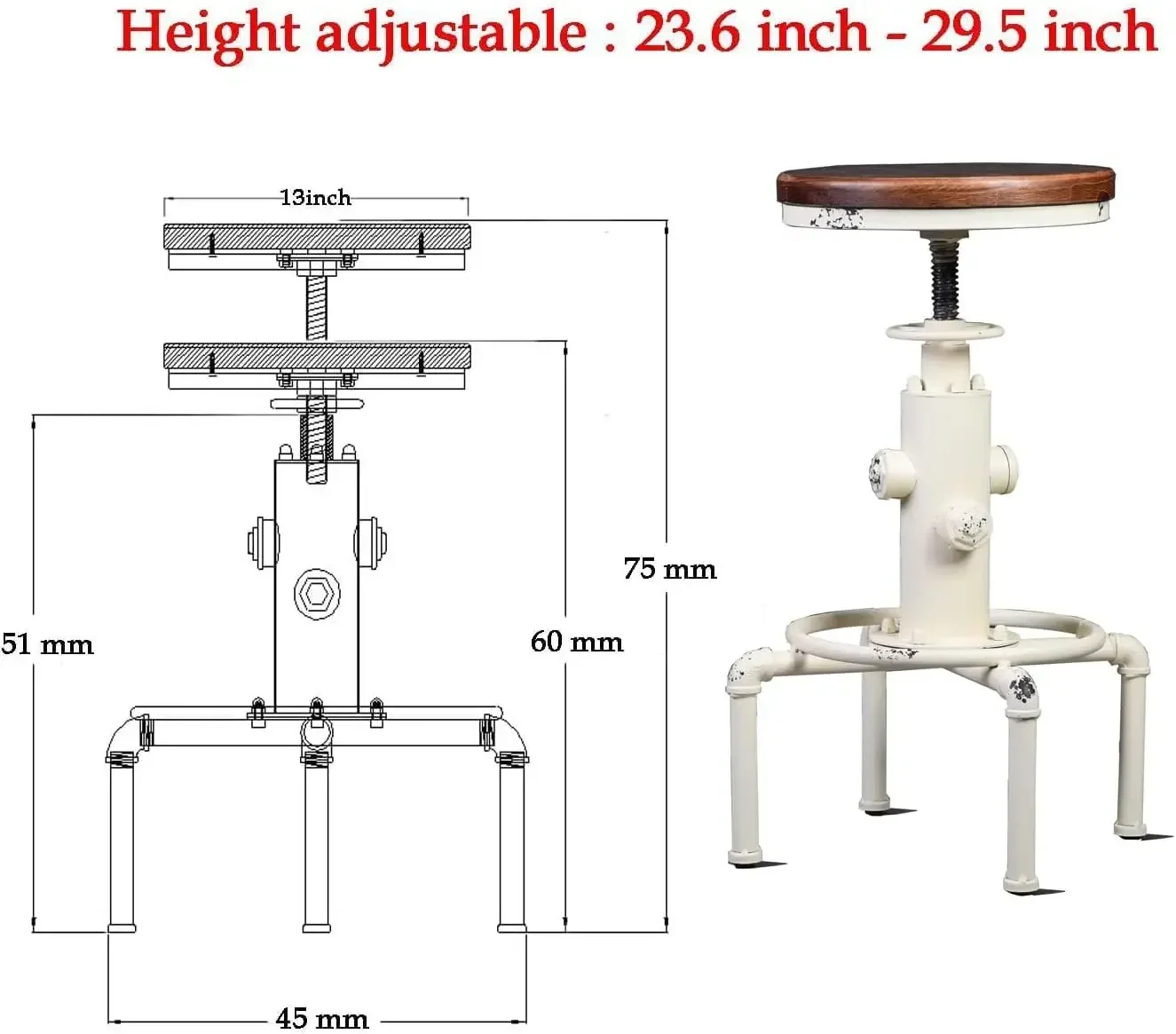 [Best Seller, Limited Stock!]Aged Antique Vintage Industrial Barstool Solid Wood Water Pipe Cafe Coffee Industrial Bar Stool Set
