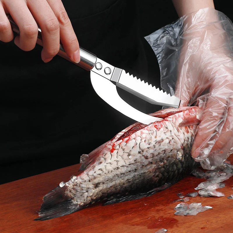 Stainless Steel 2in1 Fish Scale Brush Cut/Scrape/Dig Maw Knife Fast Remove Fish Scale Scraper Kitchen Fishes Skin Cleaning Tools
