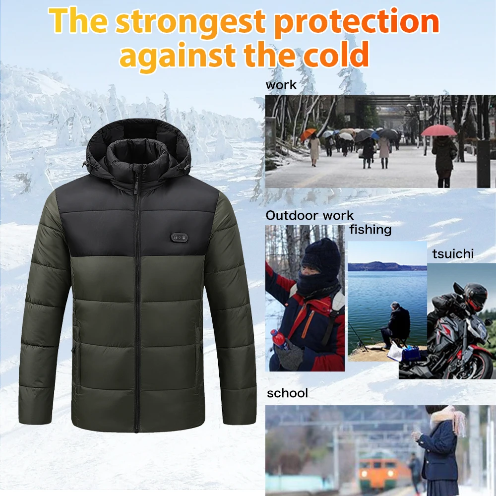 15 Areas Heated Jacket Men USB Electric Heating Clothes Dual Control Three Gear Adjustment Winter Warm Hooded Waterproof Jackets