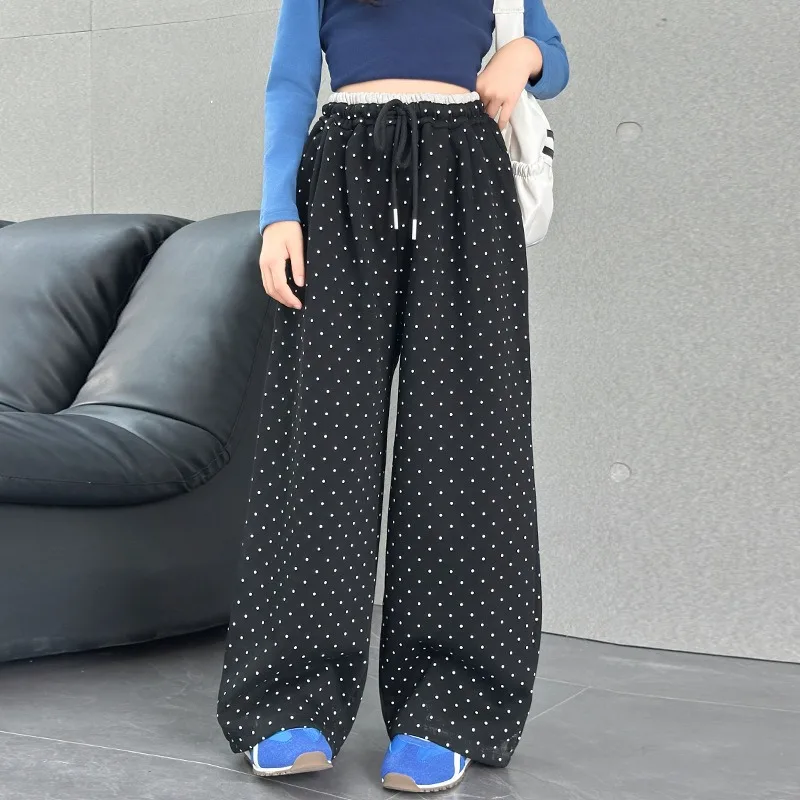 UNITIM Junior-Hosen für Mädchen, Herbst, gepunktet, für junge Teenager, Mädchen, weites Bein, 4–14 Jahre, Kinder, Mädchen, elastische Taille, Freizeithose – Detail 2