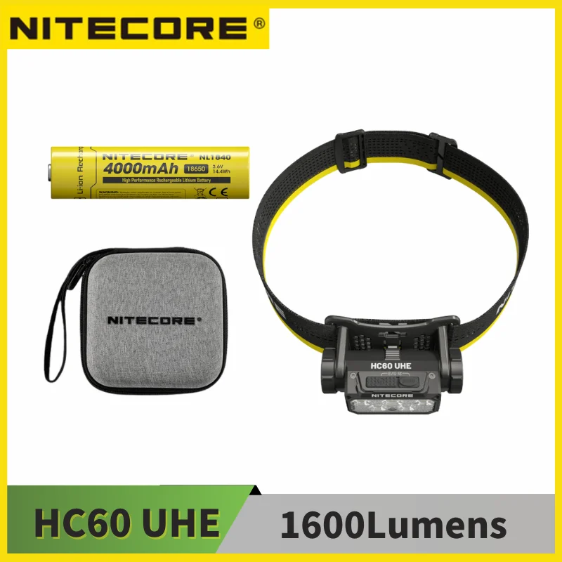 NITECORE HC60 UHE Rechargeable Headlamp 1600Lumens 6*NiteLab UHE LEDs Bulit-in 4000mAh Battery Lightweight Headlight