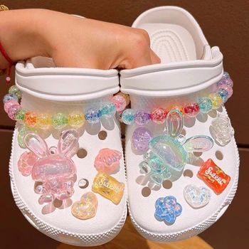 Yeni DIY ayakkabı tokası yaratıcı sert reçine sevimli tavşan yarı şeffaf kayış zinciri ayrılabilir şiddetli ayı ayakkabı çiçek dekorasyonu