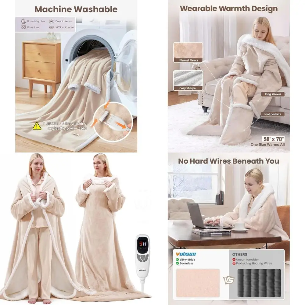 

Electric Heated Blanket with Sleeves, 9-Level Heat & Auto-Off, 50x70