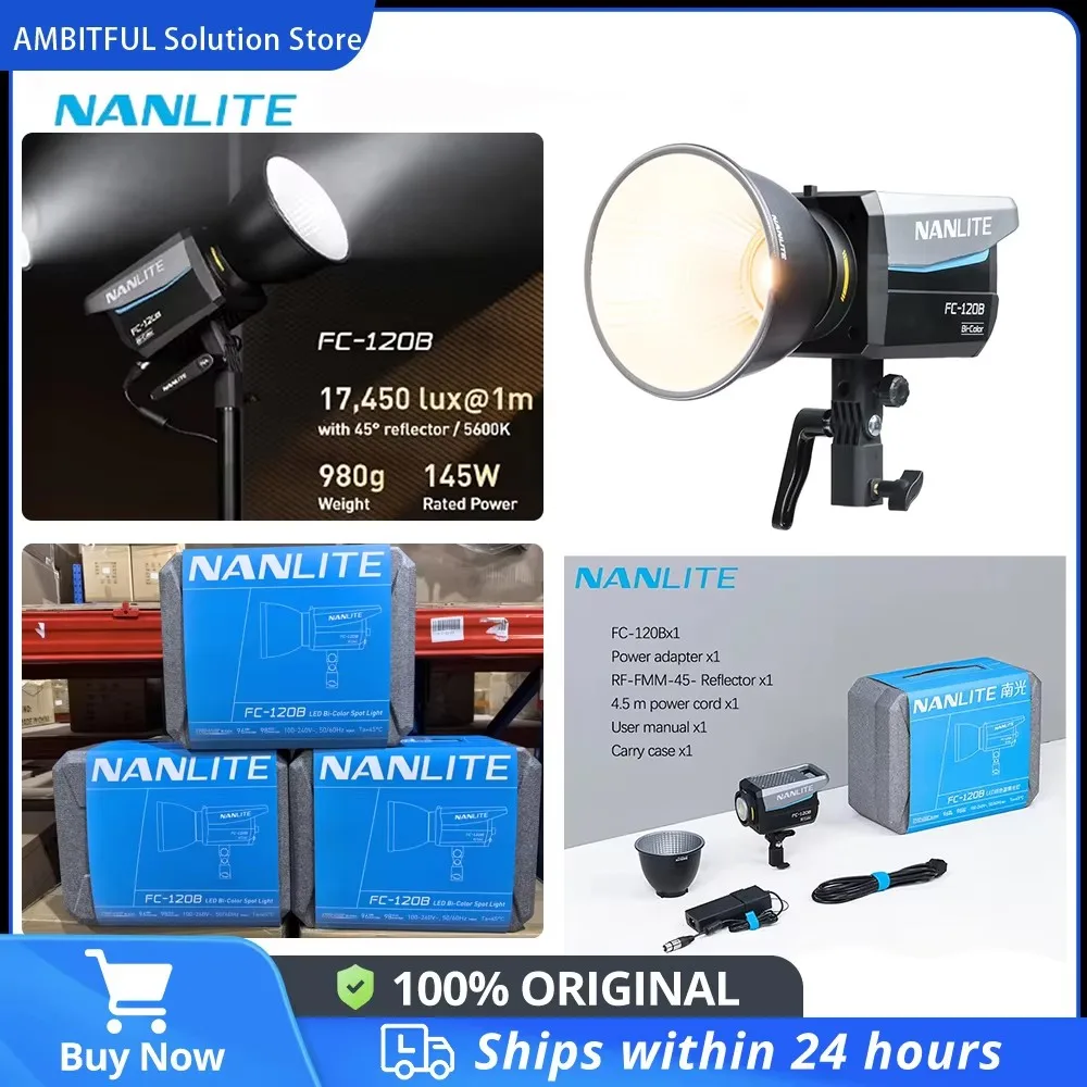 Projecteur LED Nanlite 145W bicolore 2700K-6500K FC-120B, éclairage photographique, lumière de remplissage pour studio vidéo, en direct, en extérieur