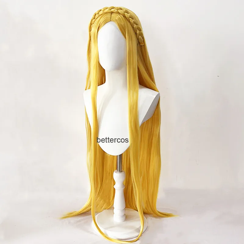 Zelda Elizabeth Smith Princess Zelda 100cm Long Golden Blonde Heat Resistant Cosplay Costume Wig + Track + Cap