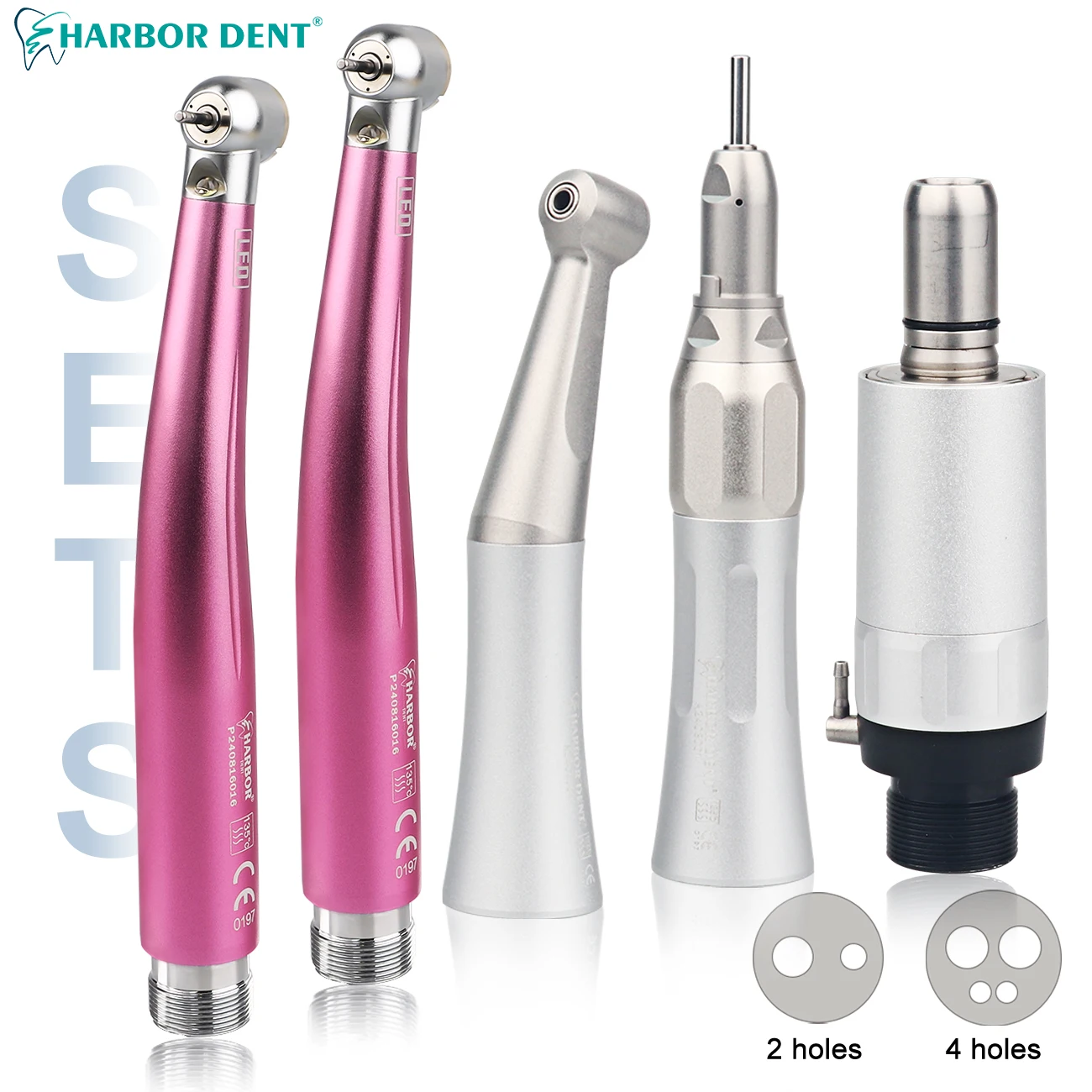 5Pcs/Kit 2/4 Holes Dental High & Low Speed Handpiece With LED Air Turbine Straight&Contra Angle&Air Motor Teeth Polishing Tool