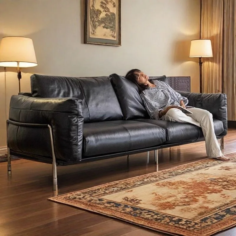 

Hot Sales Luxury Reclining Chesterfield Leather Sofa For Home Fashionable Metal Leg Genuine Leather Sponge For Apartment Living