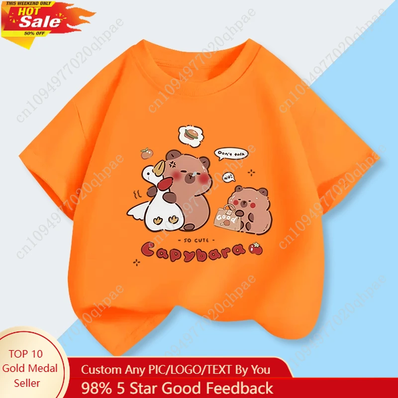 

Capybara Capybara Children's Cotton T-shirt Cute Soft and Cute Boys and Girls Children's Clothes T-shirt Parent-child Summer