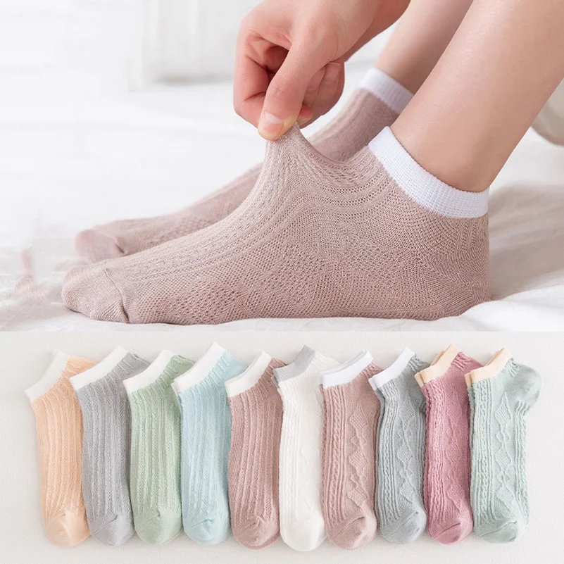 5 par skarpetek damskich Letnie cienkie skarpetki w kolorze cukierków Oddychające skarpetki Ins Fashion Shallow Mouth Invisible Short Tube Student Socks