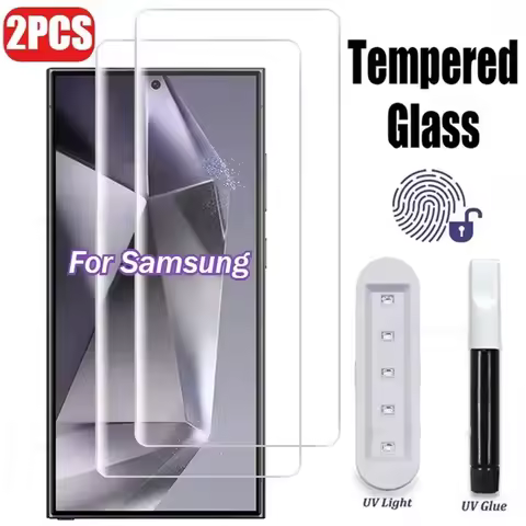 UV Liquid Full Glue Tempered Glass For Samsung S22 S23 S25 Ultra Screen Protector Galaxy S20 S21 S24 FE S8 S9 S10 Note 20 9 Film