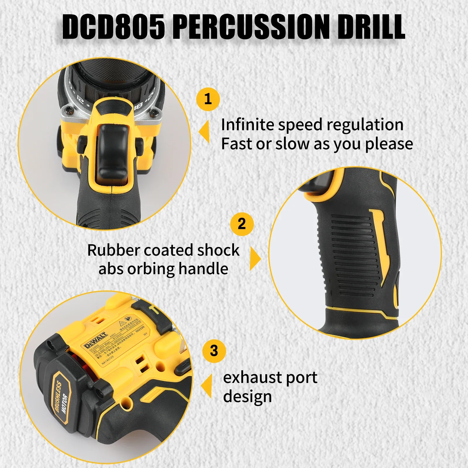 مفك براغي DeWalt DCD805 20 فولت بدون فرش، أدوات حفر مدمجة، مفتاح ربط تأثير البطارية، أداة كهربائية