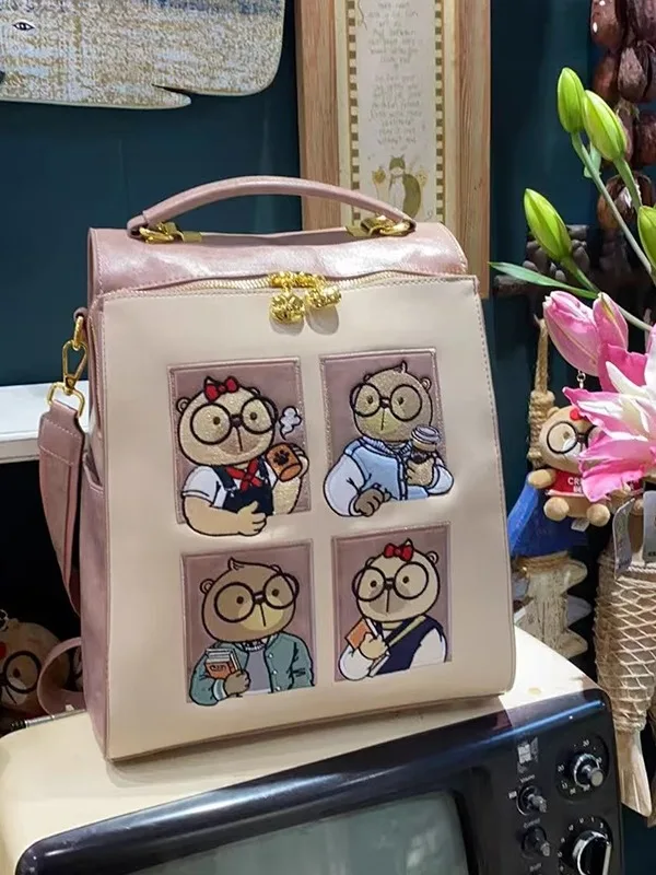 Cream Bear Original Genuine Backpack Cartoon Cute Bear Bag Large Capacity Bump Color Ribbon Pendant Going Out Women's Bag