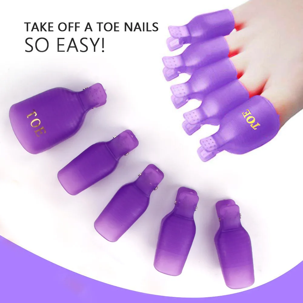 5Pcs Foot Toe Soak Off Cap Easy-Off Manicure Clip UV Gel Polish Remover Wrap Colorful Plastic Nail Clips Pedicure Nail Art Tools