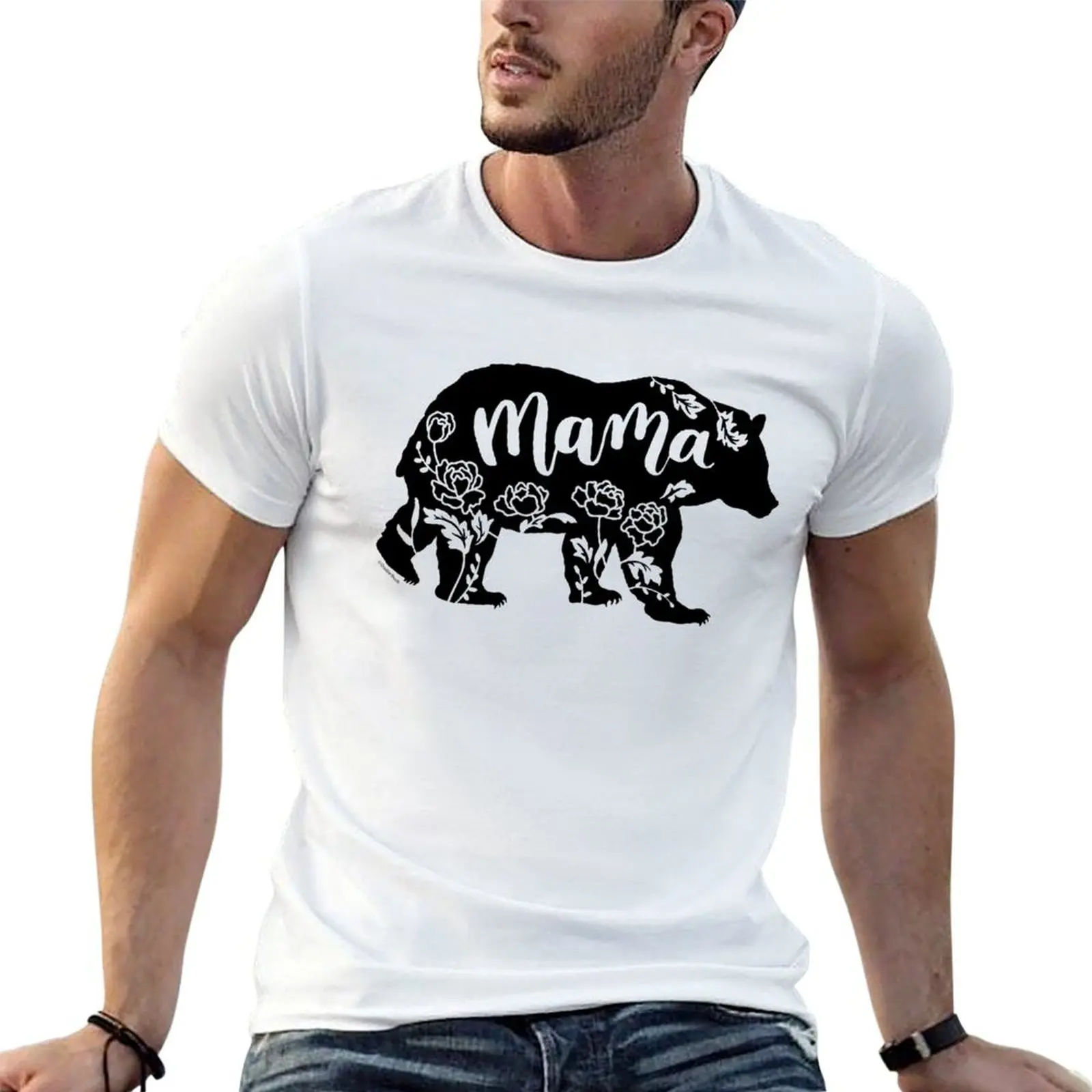 

Floral Mama Bear Peony Flowers Hand Drawn T-Shirt t shirts designer man tshirt T-Shirt