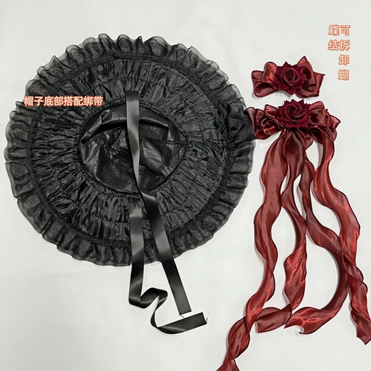Fait à la main Lolita noir Halloween sorcière Lei Sibonett BNT chapeau nœud papillon chauve-souris dentelle arc fleur couvre-chef femmes Cosplay cheveux accessoires