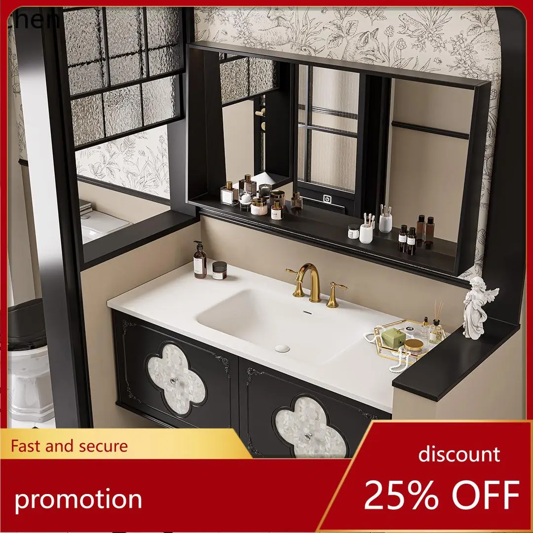 

HXL French retro style bathroom cabinet ceramic paint porcelain integrated basin combination panel bathroom cabinet