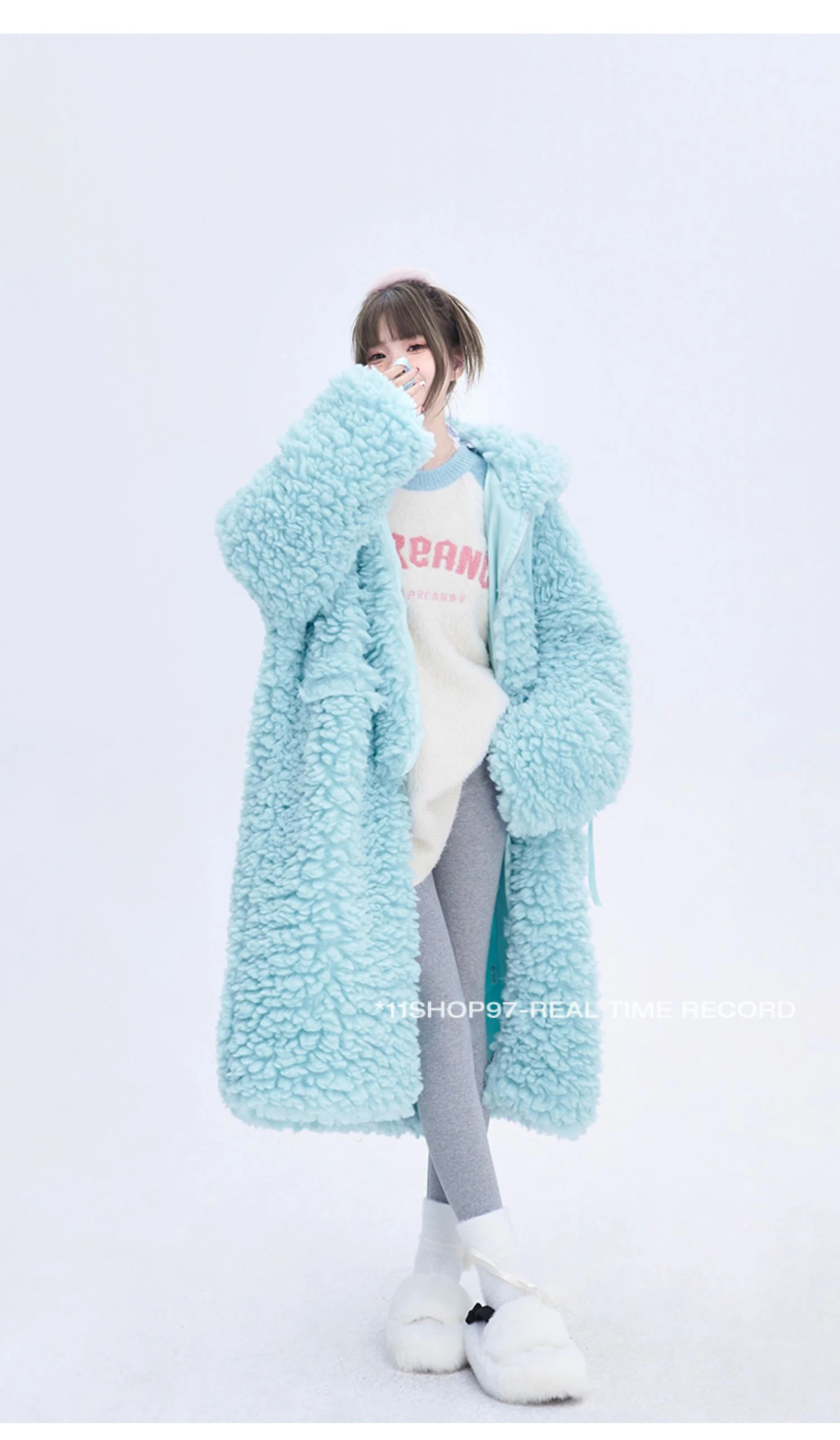 Lautaro Winter Long Oversized Casual Thick Warm Blue Thick Warm Fuzzy Fluffy Faux Fur Coat Women with Hood Zipper Fashion 2023