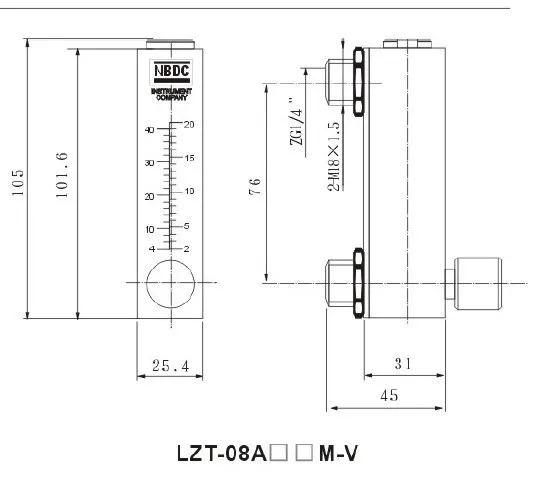 LZT-08A01M-V panel type flow meter with valve 0.5-5L/min (gas) 0.5-5LPM