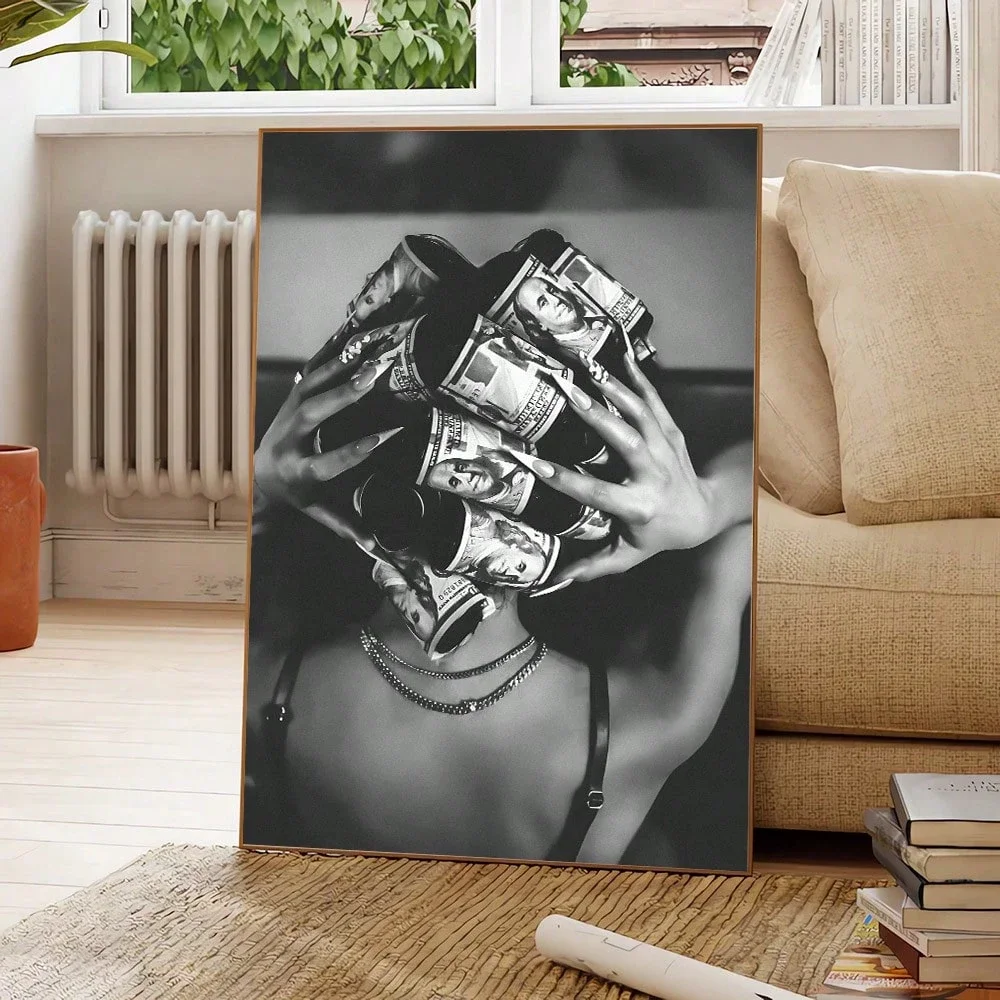 1pc frameless Canvas Painting Fashion wall art canvas poster print black and white simple art trendy painting suitable for dorm,