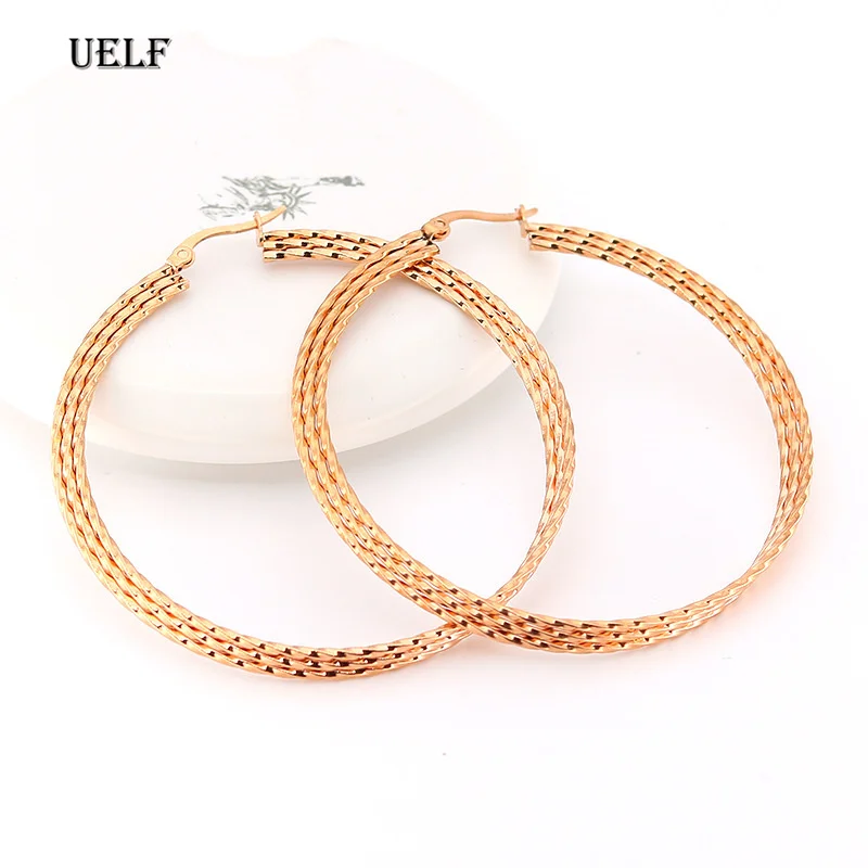 Uelf 1Pair Big Silver Hoop Earrings  for Women Large Circle Round Earrings Gold Women's Ear Creoles Loop Classic Jewelry Gift