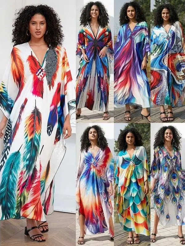 floral-print-loose-dress-cover-up-swimwear-holiday-long-robe-comfortable-lightweight-beachwear-chinese-manufacturer
