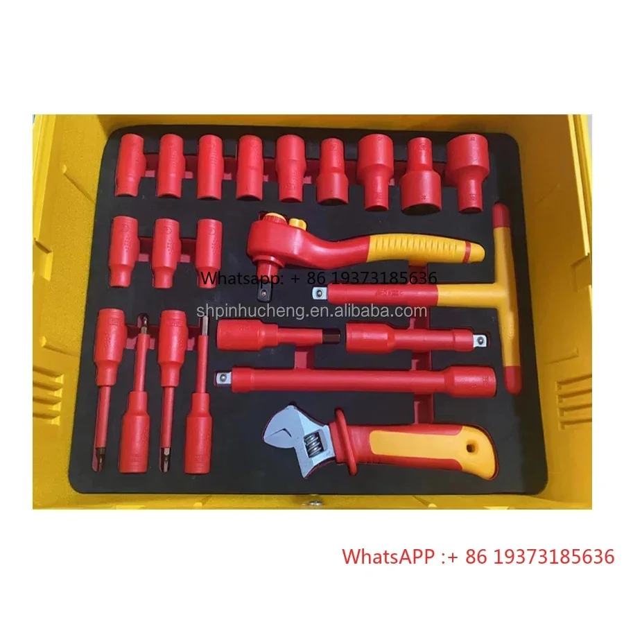 46 Buah Alat Perbaikan Mobil Kunci Pas T Terisolasi VDE 1000V Setelan Kotak Alat Soket Kunci Pas Ujung Terbuka