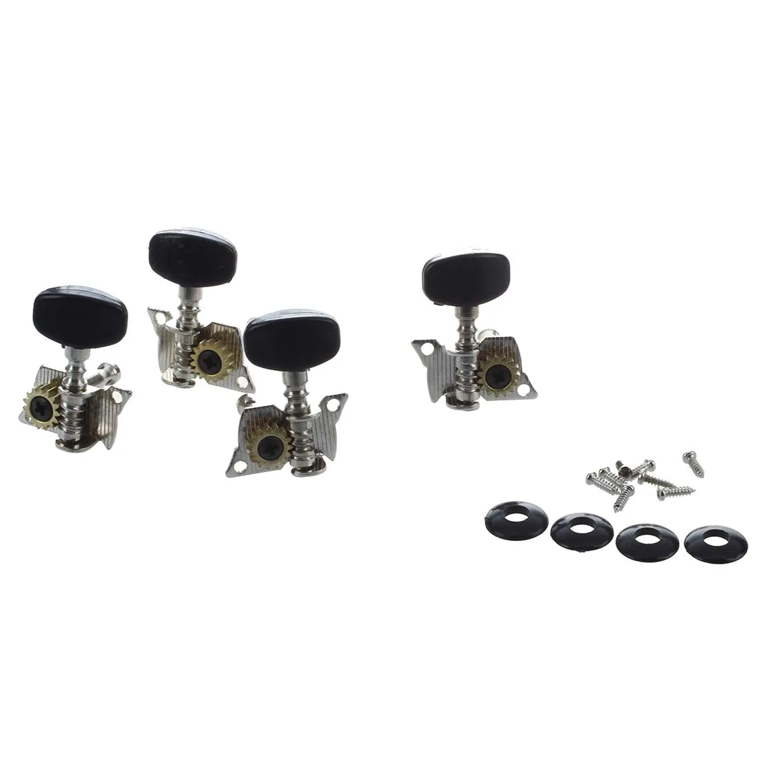 4Pcs Ukulele Guitar and Small 4 String Guitar Tuning Pegs Machine Heads 2R and 2L, Mounting Screws Included--Silver and Black