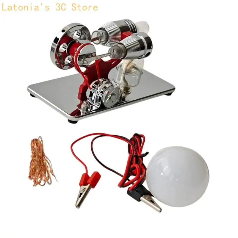 Stirling Motor Modell Metall Material DIY Helle LED Für Physik Unterricht Und Dekoration X3UB – Detail 3