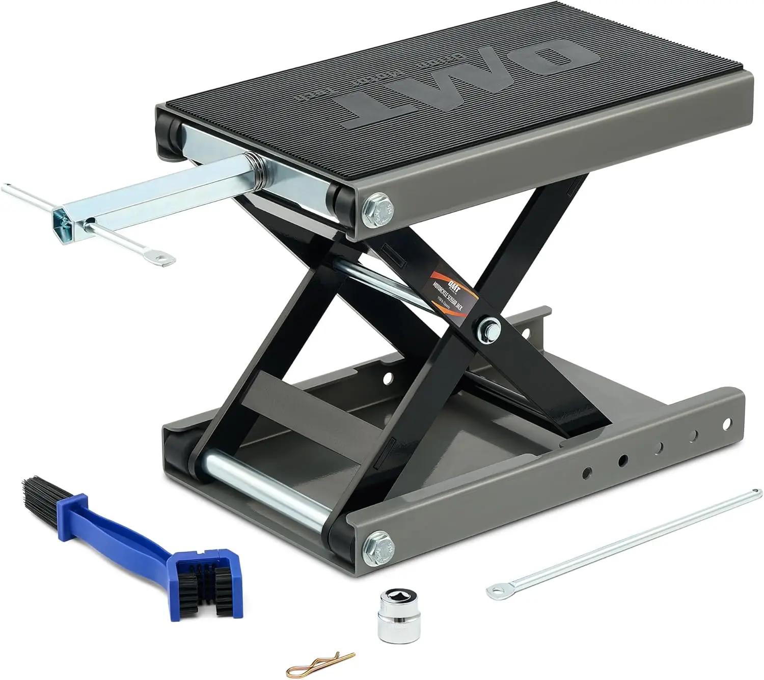

1100lb Motorcycle Scissor Lift Jack with Wide Deck, T-Handle & Socket for ATV Dirt Bike Cruiser Maintenance