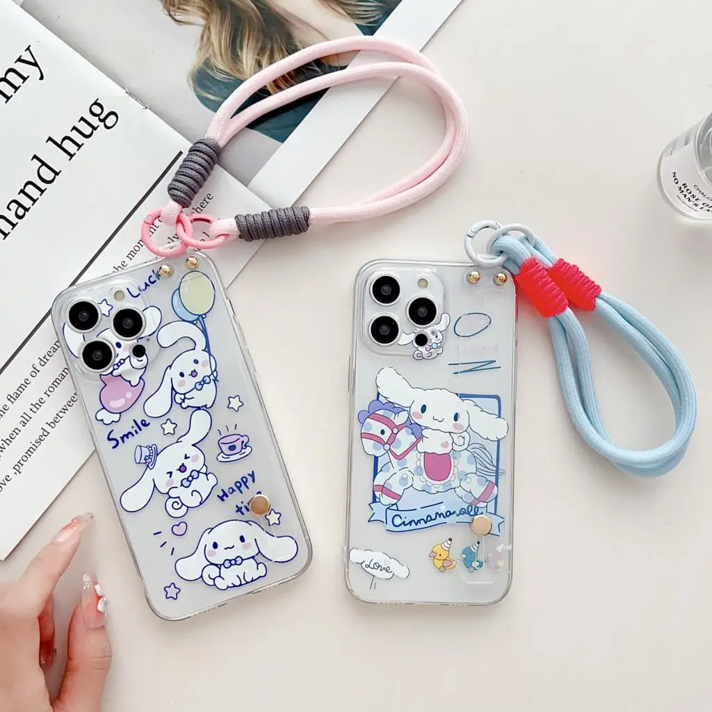 Cute Cinnamoroll For Motorola Moto G14 73 12 23 53 72 32 42 62 5G 52 82 22 71 31 41 51 60 50 30 9 5s Case Wrist Strap Holder