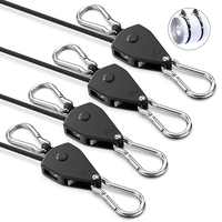 4pcs Adjustable Wind Rope Camping Metal Pulley Lift Pulley Hook Rope for Kayak Hanging Plants Grow Light Tents Various Tie-Down