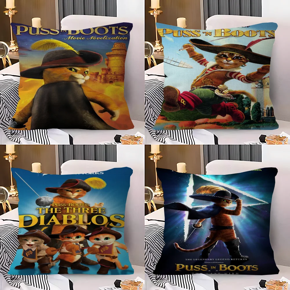 

P-Puss In B-Boots Pillow Cushion Cover Pillowcase Living Room Sofa Home Decor Customized