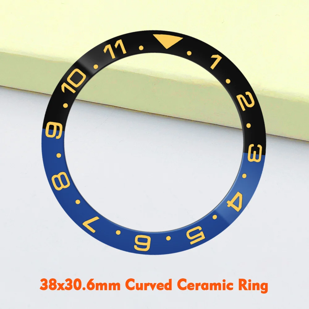 ขอบหน้าปัดเซรามิกโค้ง 38x30.6 มม. 12H GMT สำหรับใส่กับตัวเรือนนาฬิกา NH35 NH36 SUB รุ่น SKX007 และ SRPD