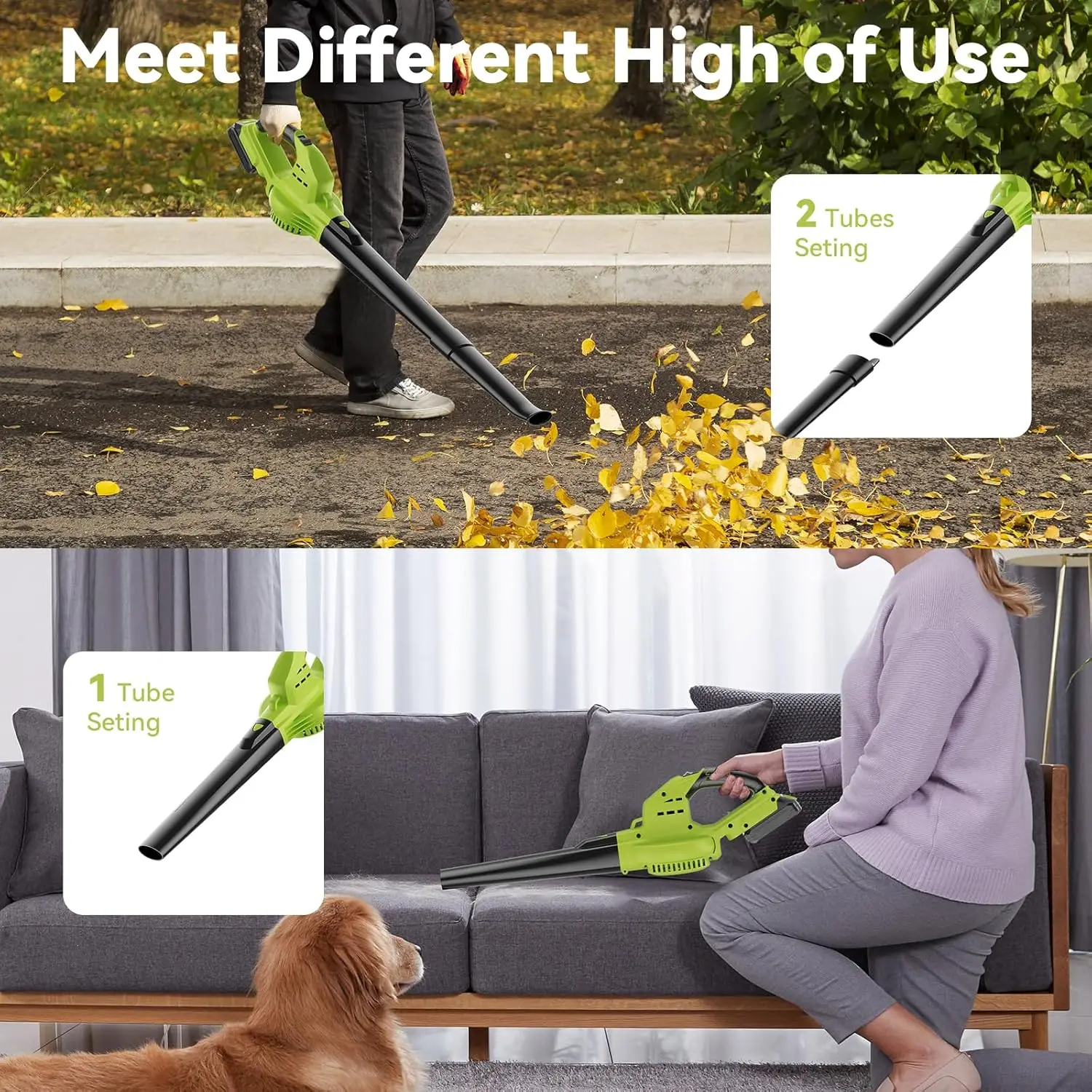 Leaf Blower Cordless with 2 Battery and Charger 130MPH 180CFM High Speed Leaf Blower with 2 Tubes 20V Electric Leaf Cleaner