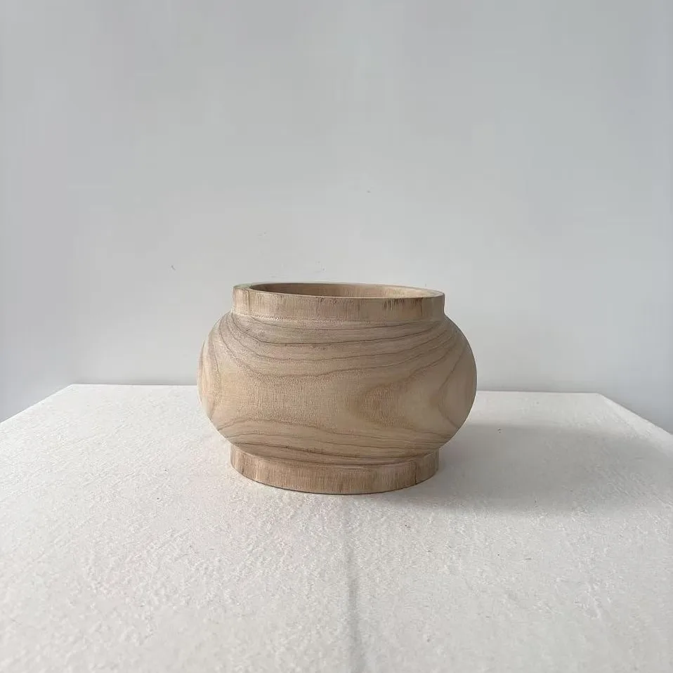 

HYS retro Zen solid wood large flower pot porch decoration ornament wabi sandy wind flower pot vase flower arrangement advanced