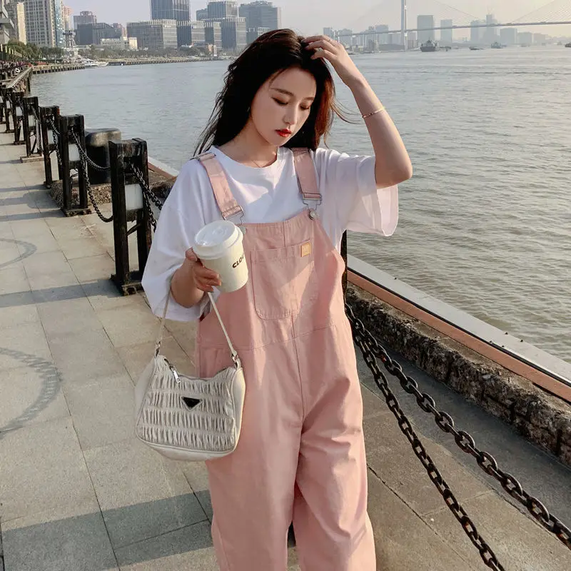 

Jumpsuits Women Summer Cozy Sweet Pink Pockets Lovely Trouser Simply Ulzzang Trendy Casual All-match High Waist Baggy Streetwear
