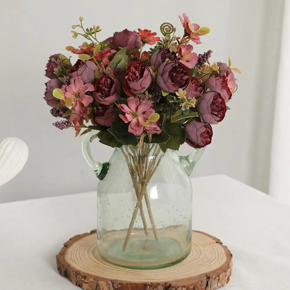 Artificial Flower Bouquet Artificial Flowers No Watering Needed Realistic Faux Silk Flower Arrangements Mixed Rose Hydrangea