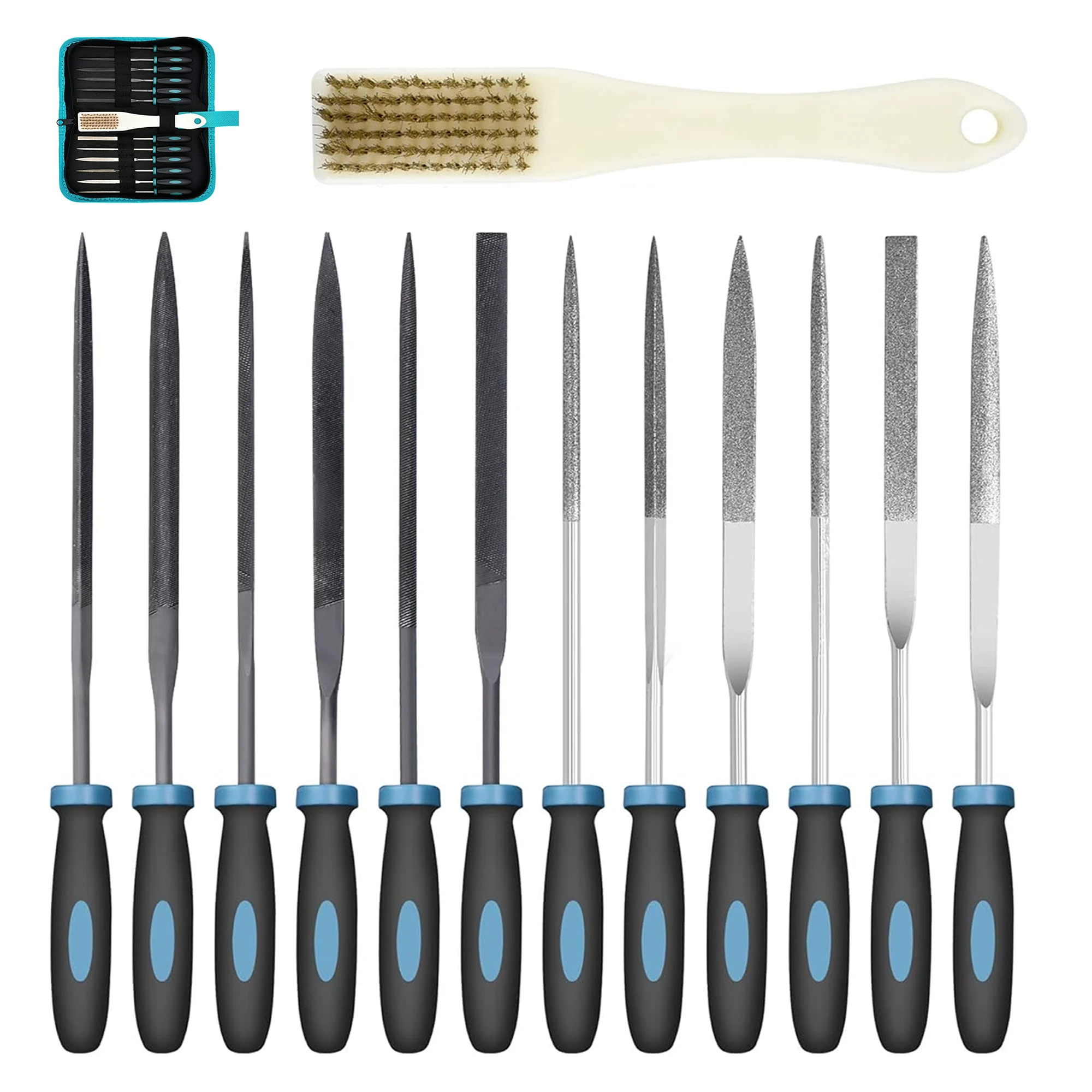 Libraton Small File Set, Needle Diamond Files 13PCS, 6Pcs Jewlers Files & 6 Steel Files for Precision Metal File Work Wood Files