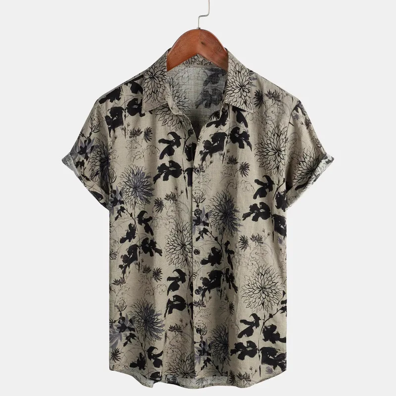 2026 Summer Mens Striped Floral Patchwork Shirt 3D Print Short Sleeve Casual Oversized Button Down Hawaiian Camisa Listrada