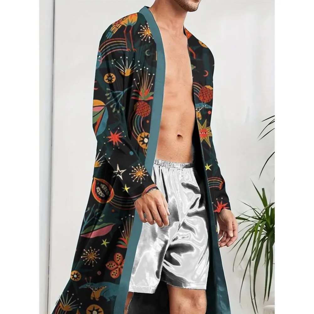 

Men's Robe 2025 New 3D Pattern Printed Long Nightgown Suitable for Family Skin-friendly Couple Thin Design Light Luxury Bathrobe