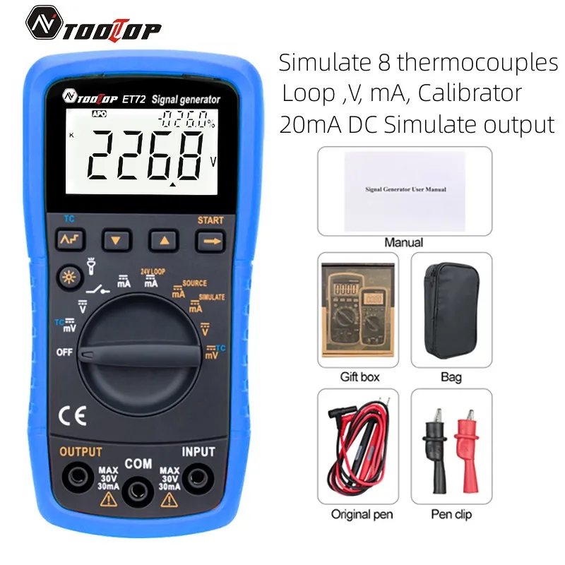 TOOLTOP ET72 Signal Generator 8 Thermocouple Measure 4-20mA Analog Transmitter Process Instrumentation for Debug Maintenance