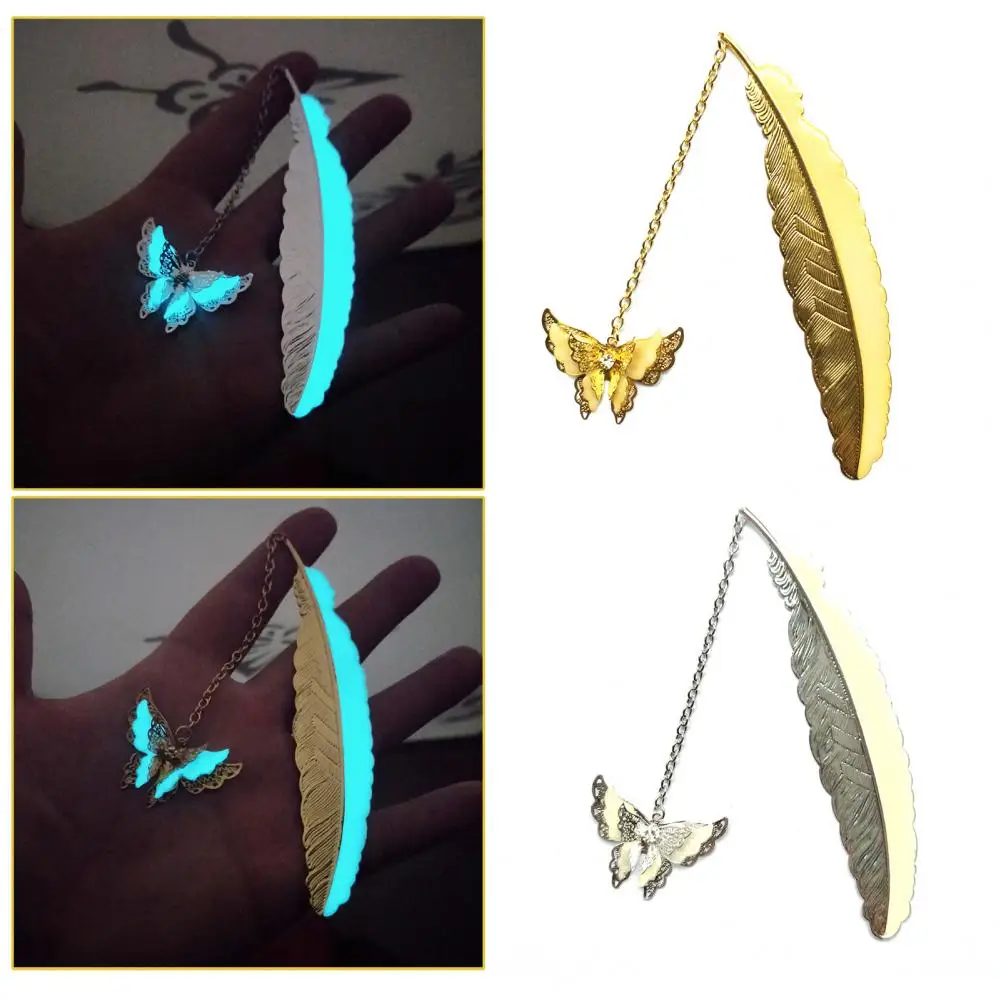 Penanda buku logam bercahaya penanda buku bulu logam dengan liontin kupu-kupu elegan penanda buku hadiah anak-anak perlengkapan sekolah