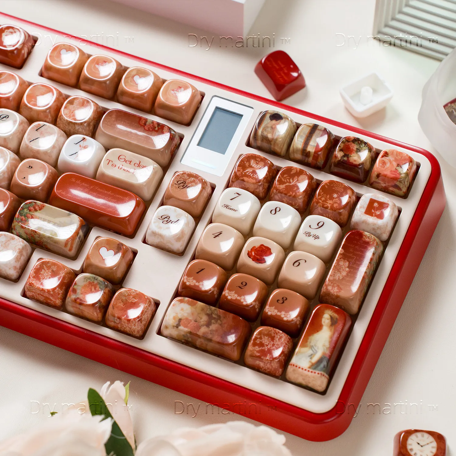 132 Keys Oil Painting Style Keycaps PBT Ceramic Glazed MOA Key Cap Rose Tone for Mechanical Keyboard 61/68/75/87/98/108