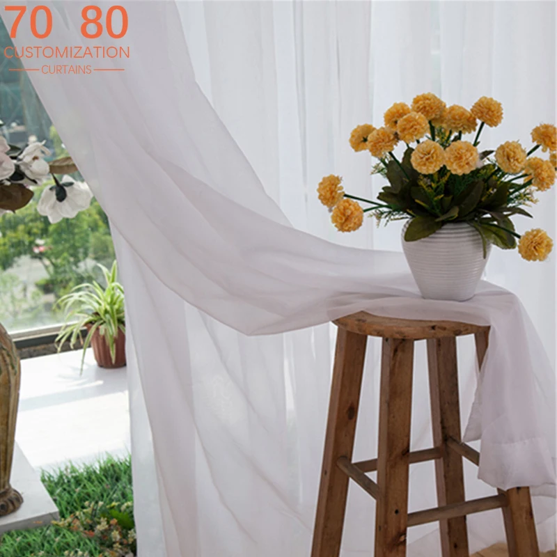 

White Screen Window Screen Tulle Screen Curtain Partition Curtains for Living Room Bedroom French Window Villa Customized