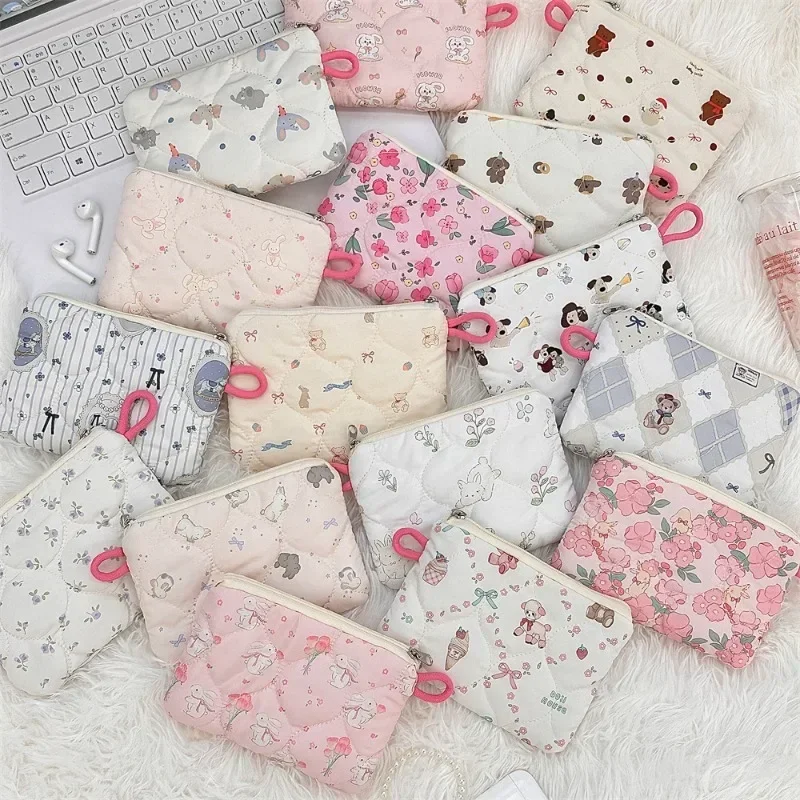 Cute Wallet Coin Purse Coin Pouch Mini Purse Cartoon Quilted Cotton Makeup Bag Key Earphones Storage Bag Girl's Clutch Bag