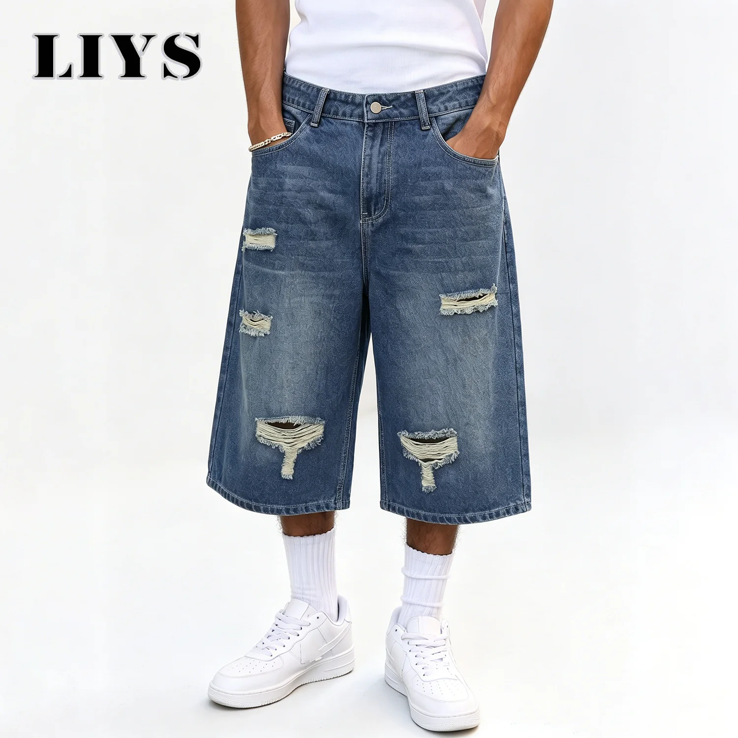 Men's Distressed Ripped Denim Shorts Baggy Jorts Retro Street Style Loose Jean Shorts Suitable for Daily Casual Wear Men's Short