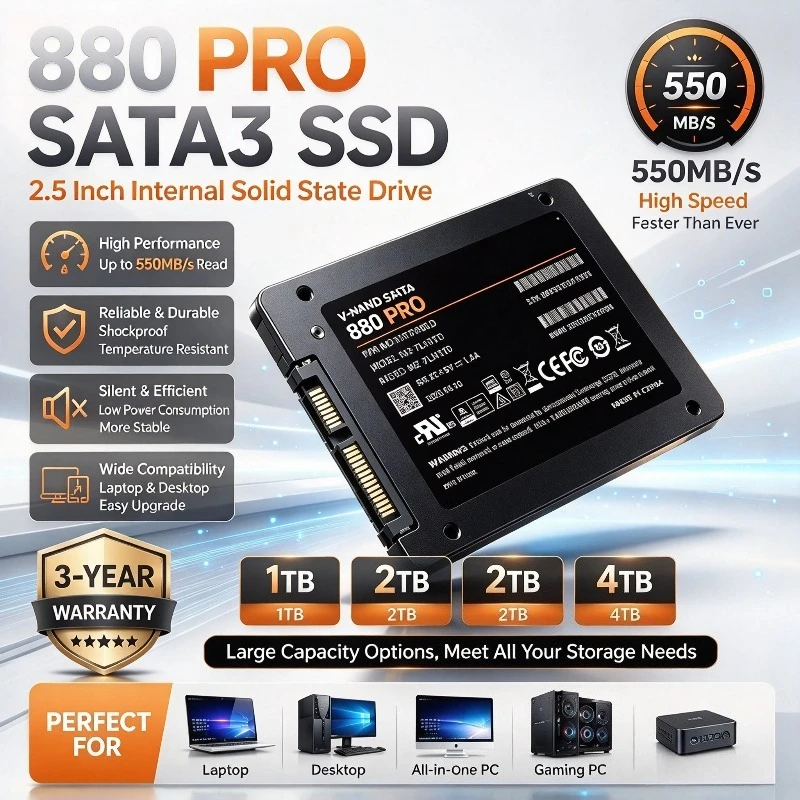 2.5 Inch Internal Solid State Drive 880 PRO 550MB/S SATA3 SSD 2TB 4TB Hard Disk Solid State Drive for Laptop Desktop