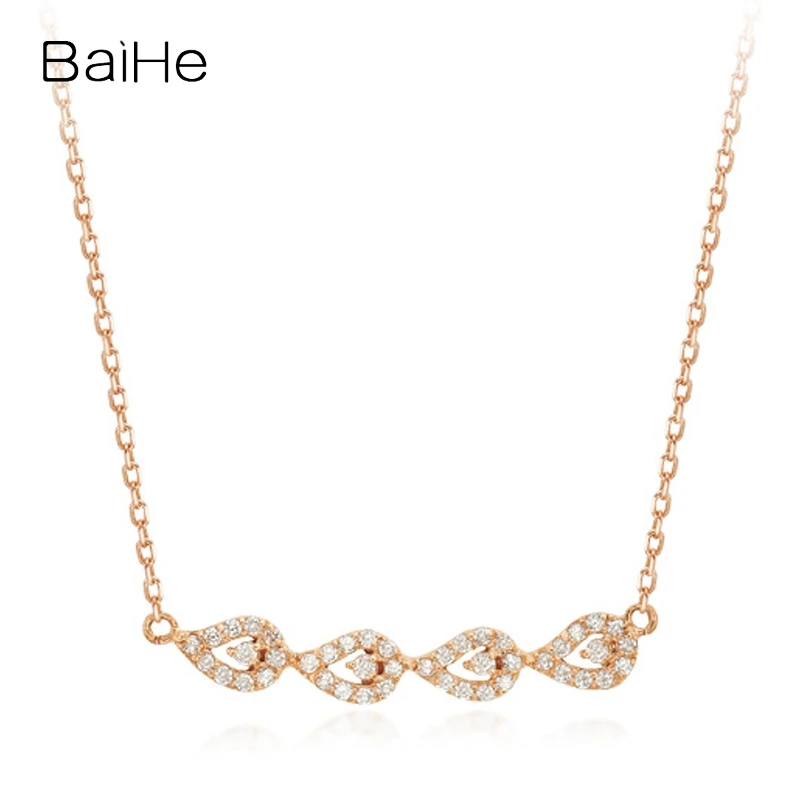 BAIHE Solid 14K Rose Gold H/SI Natural Diamond Necklace Women Everyday Fine Jewelry Making abun wuya Collier diamants 다이아몬드 목걸이