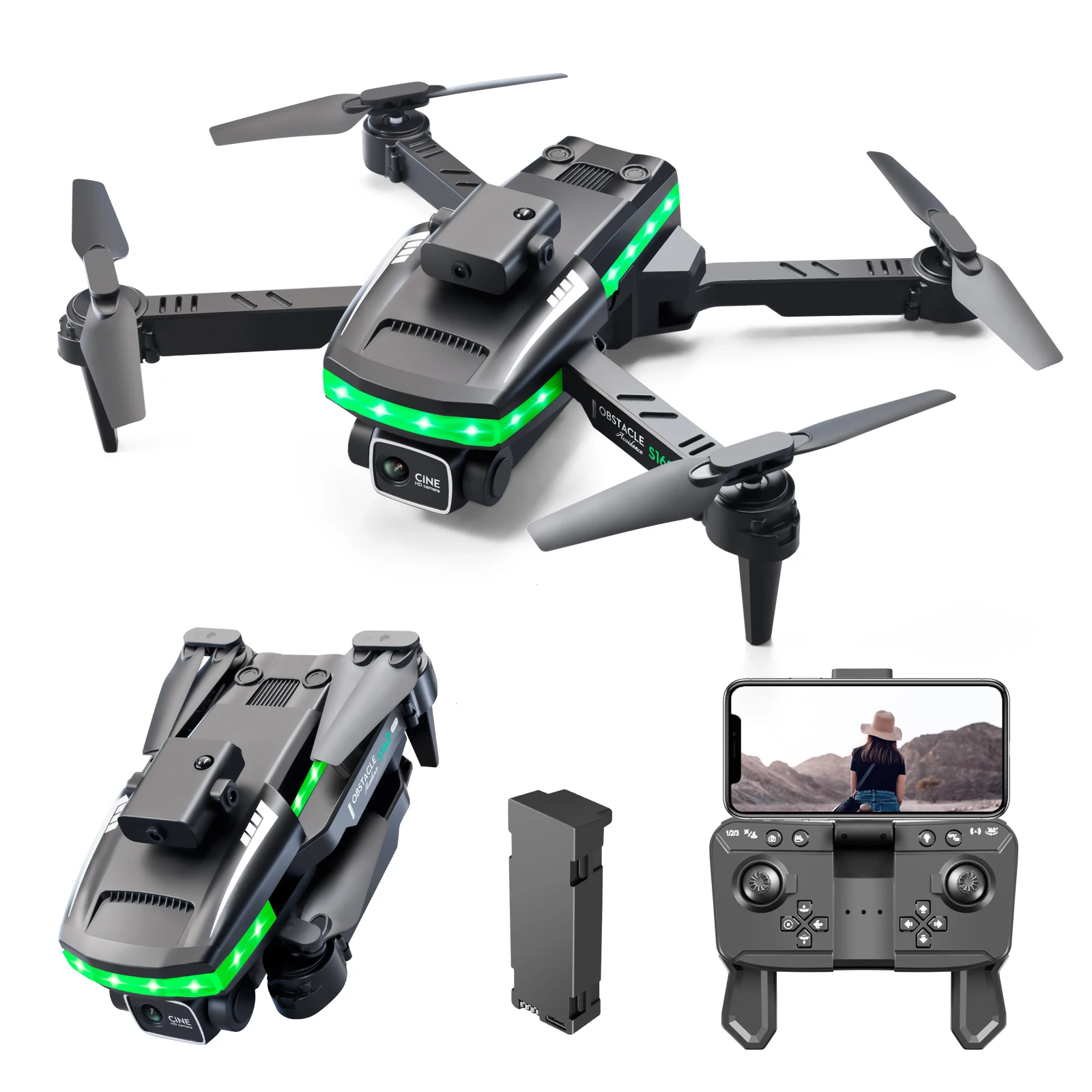 S162 Four Sided Obstacle Avoidance LED Light Folding Drone GPS Laser Obstacle Avoidan Obstacle Avoidance Aircraft Toy Helicopter